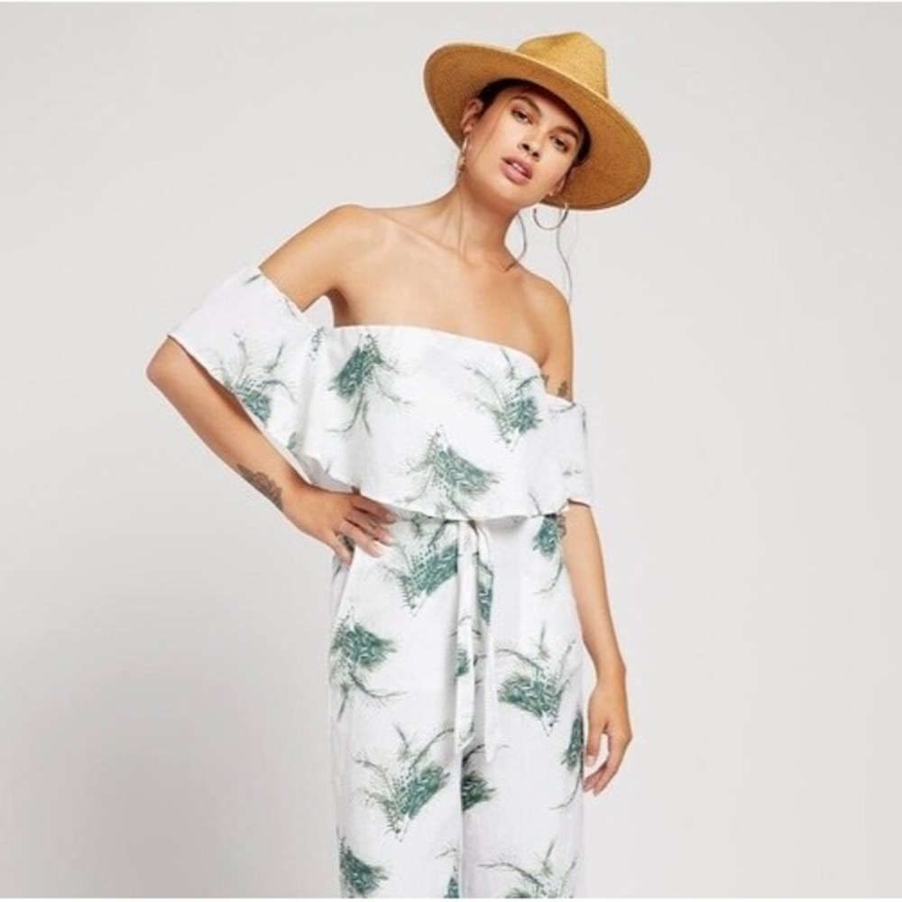 Stone Row Off The Shoulder Top Cropped Tropicalโ Beachy Resort Linen Blend Large